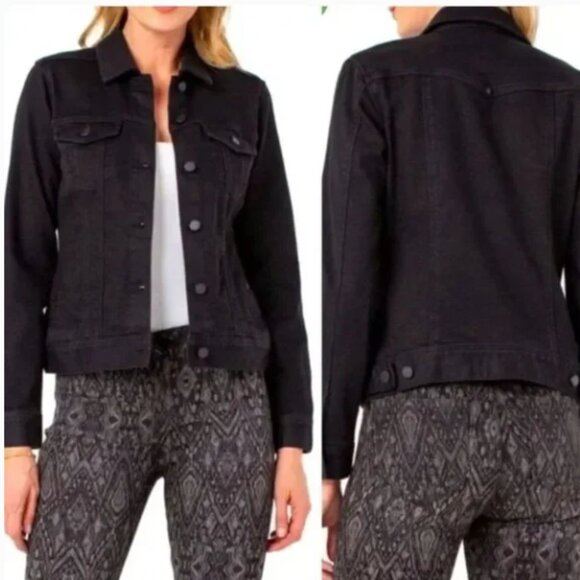 Liverpool Black Wash Kolten Denim Black Button Powerflex Jacket Size M - Picture 1 of 7